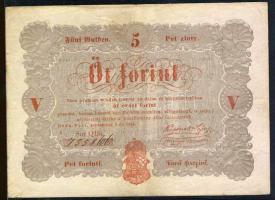 1848. 5Ft "Kossuth bankó" vörösbarna, ritkább hátlapi második sorban ékezet + ékezet román nyelvű variánssal  T:II/III+