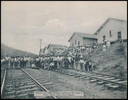 cca 1890 Pedro Miguel, Panama-csatorna építése, munkások, gőzmozdony, vasútépítés, 3 db fénynyomat, ...