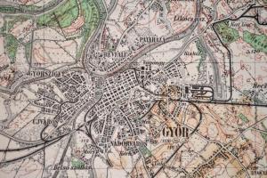 1937 Győr és környékének katonai térképe, kiadja a M. Kir. Állami Térképészet, 47x63 cm