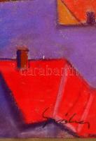 Gráber jelzéssel: Háztetők. Pasztell, papír, üvegezett keretben, 30×42 cm