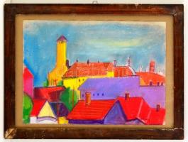 Gráber jelzéssel: Háztetők. Pasztell, papír, üvegezett keretben, 30×42 cm