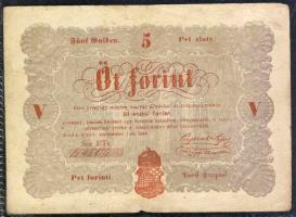 1848. 5Ft "Kossuth bankó" vörösbarna T:III-