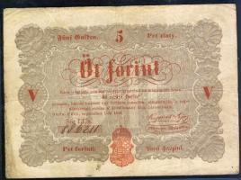 1848. 5Ft "Kossuth bankó" vörösbarna T:III-