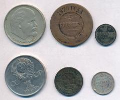 Orosz Birodalom / Szovjetunió 6db-os vegyes érme tétel, közte 1913. 1/2k Cu; 1915. 10k Ag; 1970. 1R Cu-Ni T:2,2-,3 Russian Empire / Soviet Union 6pcs of various coins, including 1913. 1/2 Kopek Cu; 1915. 10 Kopeks Ag; 1970. 1 Ruble Cu-Ni C:XF,VF,F