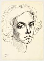 Szalay jelzéssel: Női arc. Tus, papír, 32×23 cm