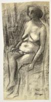 Szőnyi jelzéssel: Ülő női akt. Szén, papír, 49×23 cm