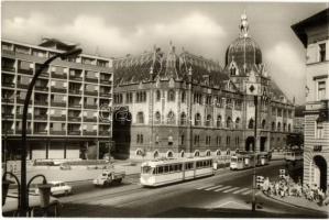 Budapest VIII. Üllői út,  Iparművészeti Múzeum, 63-as és 62-es villamosok, automobilok. Képzőművészeti Alap Kiadóvállalat