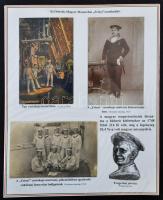 Az Osztrák-Magyar Monarchia haditengerészetének története. Különleges, egyedi összeállítás az első világháborús haditengerészetről (Zrinyi csatahajó (2 db), torpedók,tengeralattjárók, haditengerészet, Észak-Adria), 6 db nemzetiszín tablón részletes nyomtatott szöveggel, 12 db eredeti képeslap (képeslap,fotólap (1914-1917)), rajtuk számos izgalmas fotóval, köztük (fotókkal a Zrinyi csatahajó legénységéről, tisztikaráról, tengeralattjáróval a polai kikötőben...stb), 4 db újságkivágással, a képeslapok, fotók nincsenek felragasztva a tablókra./   The History of Austro-Hungarian Navy, with 12 pc. original postcards, with many interesting photos on the postcards (soldiers and army officers of the Zrinyi battleship, u-boat in Pola harbour...etc.), on six sheets, not glued on the paper.