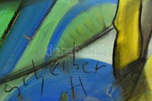 Scheiber jelzéssel: Alakok a parknál. Vegyes technika, karton, 53×40 cm