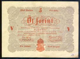 1848. 5Ft "Kossuth bankó" vörösbarna, "5"-ös értékszám és címer erősen balra és felfelé csúszva! T:II