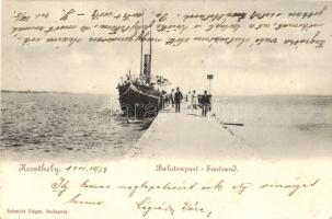 Keszthely, Balaton-part, kikötő, gőzhajó. Schmidt Edgar kiadása