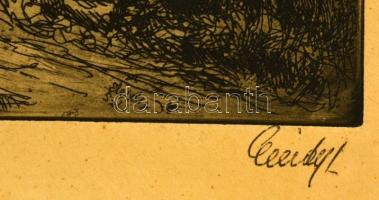 Élesdy István (1912-1987): Vihar előtt. Rézkarc, papír, jelzett, 29×47 cm