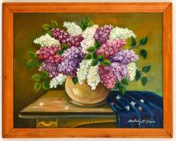 Molnár jelzéssel: Orgonás csendélet. Olaj, vászon, keretben, 35×48 cm