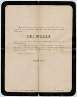 1886 Széll Piroska (1865-1886), Arany János unokája halotti értesítője, Lehr Albert (1844-1924) középiskolai tanár, nyelvész részére megküldve