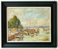 Scheeh jelzéssel: Balatoni kikötő. Olaj, vászon, fa keretben, 40x50 cm