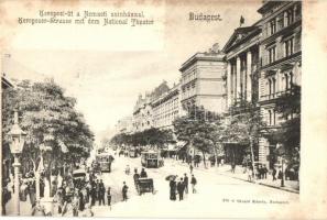 Budapest VII. Kerepesi út (Rákóczi út), Nemzeti színház, villamosok. Divald Károly 375. sz. (fl)