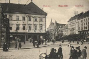 Budapest V. Deák Ferenc tér, villamosok, Goldstein József üzlete. M. T. és F. I. Koch és Pór kiadása (EK)