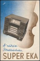 cca 1930 Radó György (1907-?): Super Eka rádió kétoldalas reklám plakát, 23x15 cm