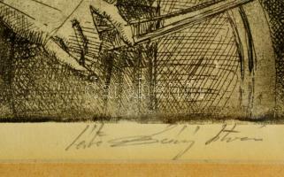 Olvashatatlan jelzéssel: Zenészek. Rézkarc, papír, üvegezett keretben, 26x16 cm