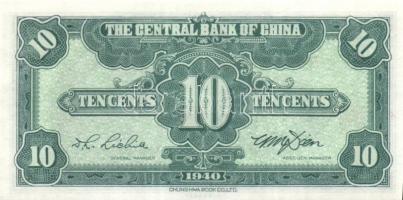 Kína/Central Bank of China 1940. 10c T:I