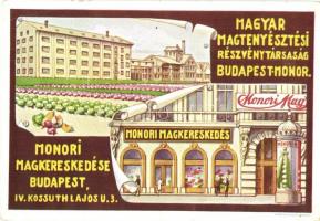 Monori Mag reklámlap a budapesti kereskedéssel. Magyar Magtenyésztési Rt. Budapest-Monor / Hungarian seed culture advertisement with shop in Budapest (EK)