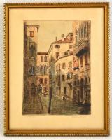 Paulovits Pál (1892-1975): Venezia. Színezett rézkarc, papír, jelzett, üvegezett keretben, 34×29 cm