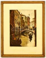 Szalontay József (?-?): Venezia. Színezett rézkarc, papír, jelzett, üvegezett keretben, 32×23 cm