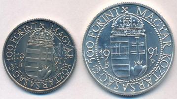 1991. 100Ft Cu-Ni "II. János Pál pápa látogatása" + 500Ft Ag "II. János Pál pápa láto...