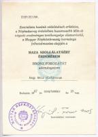 1964. "A Haza Szolgálatáért Érdemérem" + adományozói okirat, Kárpáti Ferenc aláírásával T:...