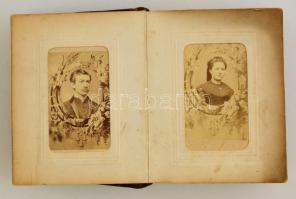 cca 1880-1930 Vizitkártya album 40 db portré fényképpel, különböző műtermekből, különböző méretben