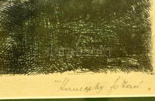 Kaveczky Zoltán (1897-1965): Dűlőút, színezett rézkarc, papír, jelzett, paszpartuban, üvegezett fa k...