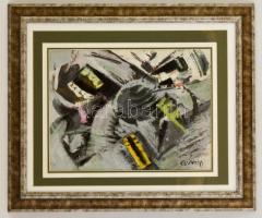 Cs. Nagy András (1927-2009): Kompozíció, olaj, fa, üvegezett keretben, 28×38 cm