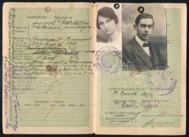 1929 A Magyar Királyság által kiállított két fényképes, meghosszabbított útlevél, vízumokkal, illeté...