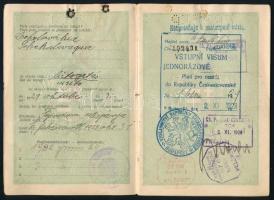 1929 A Magyar Királyság által kiállított két fényképes, meghosszabbított útlevél, vízumokkal, illeté...