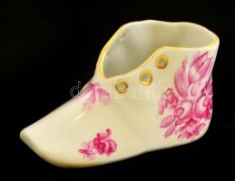 Herendi porcelán virágmintás cipő, kézzel festett, hibátlan, jelzett, 10x5x4 cm