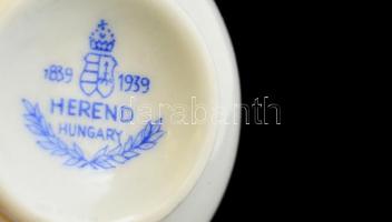 Herendi porcelán csésze és alj, matricás, jelzett (koronás), hibátlan, d: 5,5 és 11 cm
