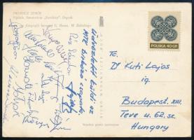1970 Az MTK birkózóinak aláírása Lengyelországból hazaküldött képeslapon
