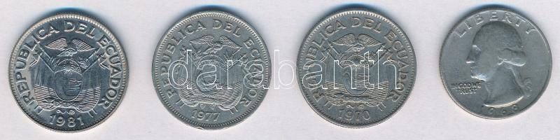Vegyes: Amerikai Egyesült Államok 1968. 1/4$ Cu-Ni + Ecuador 1971-1981. 1S Ni-acél (3xklf) T:2,2-
M...