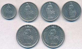 Svájc 1968-1989. 1/2Fr + 1Fr (3xklf) + 2Fr (2xklf) T:2
Switzerland 1968-1989. 1/2 Franc + 1 Franc (...