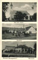Baranyavár, Branjin Vrh; Római katolikus templom, községháza, malom / church, town hall, mill
