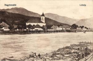 Nagybocskó, Bocicoiu Mare; látkép, templom, Tisza folyó / church, Tisza riverside