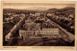 Beszterce, Bistritz, Bistrita; látkép a Henyul-havassal, üzletek. Gustav Zikeli kiadása / general view, shops