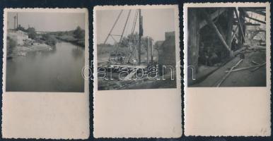 1949 Gibárt, a Hernád-híd építése, 7 db fotó, 6×9 cm