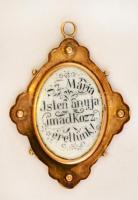 14 arany keretben festett porcelán medál, amulet / 14 C gold amulet, medal 4 cm, bruttó 4,7 g