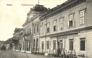 Lugos, Lugoj; Széchenyi utca, Hungária Kávéház, Népbank / street, cafe, bank