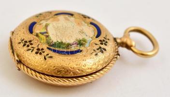 2 db régi, díszített 14 K-os arany női zsebóratok, egyik üveggel / 2 old gold pocket watch cases bru...