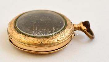 2 db régi, díszített 14 K-os arany női zsebóratok, egyik üveggel / 2 old gold pocket watch cases bru...