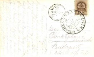 Szászrégen, Reghin; utcakép piaccal és üzletekkel / street view with market and shops, photo "S...