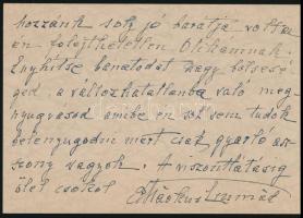 1945 Márkus Emília (1860-1949) színésznő saját kézzel írt részvétnyilvánító levele, (Márkus József (...