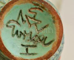 Gorka Géza (1894-1971): Két szájú füles váza. Repesztett mázas karcolt kerámia, jelzett (Nógrádverőc...